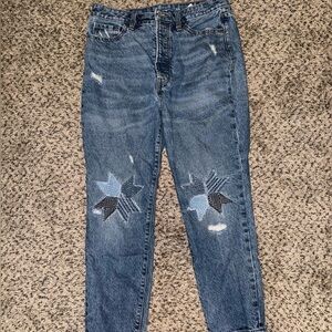 Stylish Blue Jeans with Star Patch Design